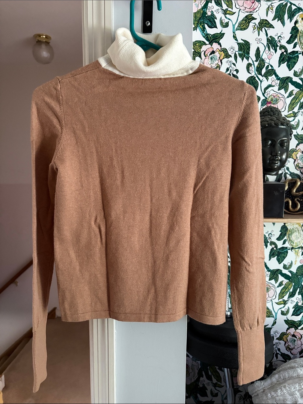 STAUD Urchin Contrast Turtleneck Sweater w/pearl Cream/Camel - Picture 6 of 6